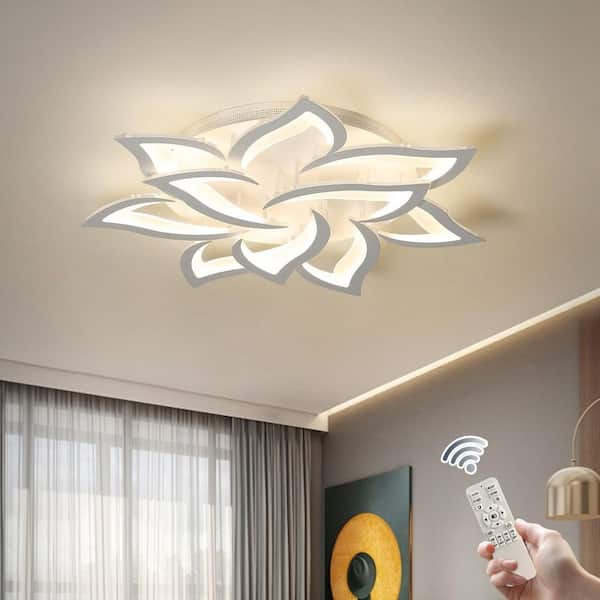 33.5 in. 72-Watt Modern Flower White Dimmable Integrated LED Flush Mount with Acrylic Shade and Remote Included