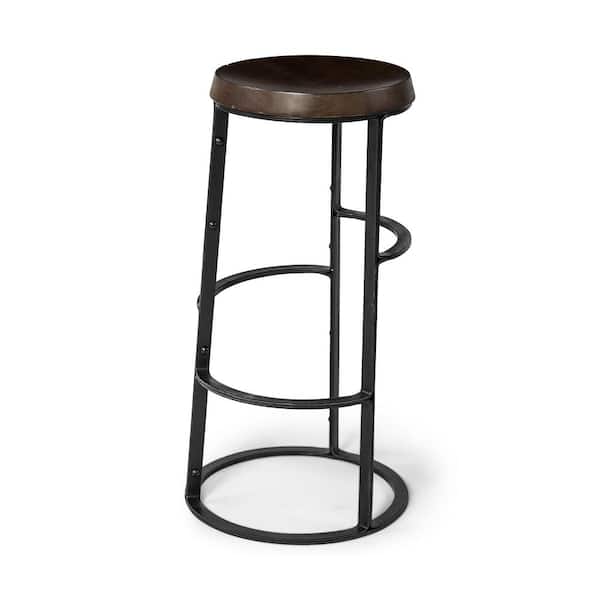 Mercana Neo 29.3 in. Seat Height Brown Wood Seat Black Metal Frame Stool