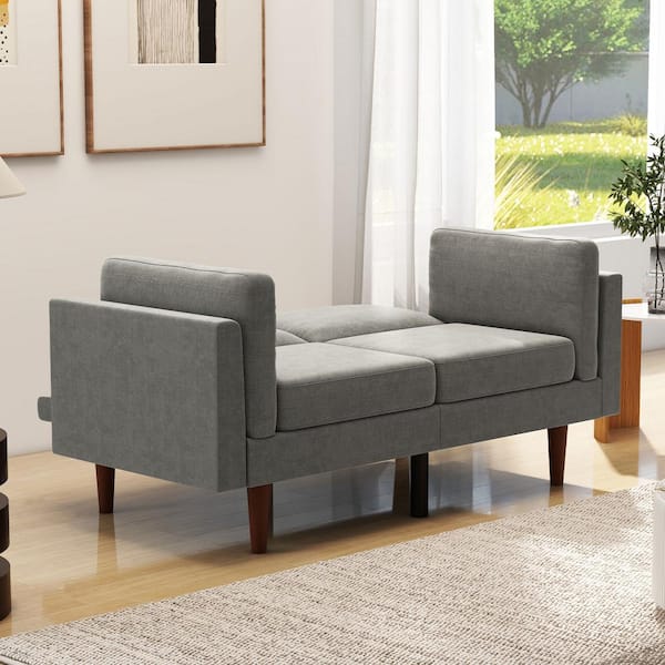 Bestier 64 in. Track Square Arm Chenille 2 in 1 Sleeper Square Sofa with Soft Padded Seat and Side Pillows in Grey