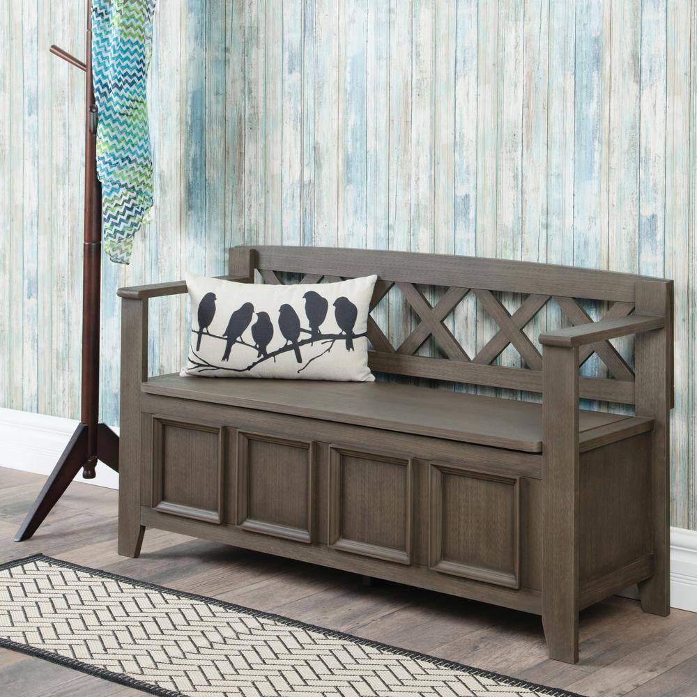 Farmhouse Gray Pinewood 48" Entryway Storage Bench with Latticework