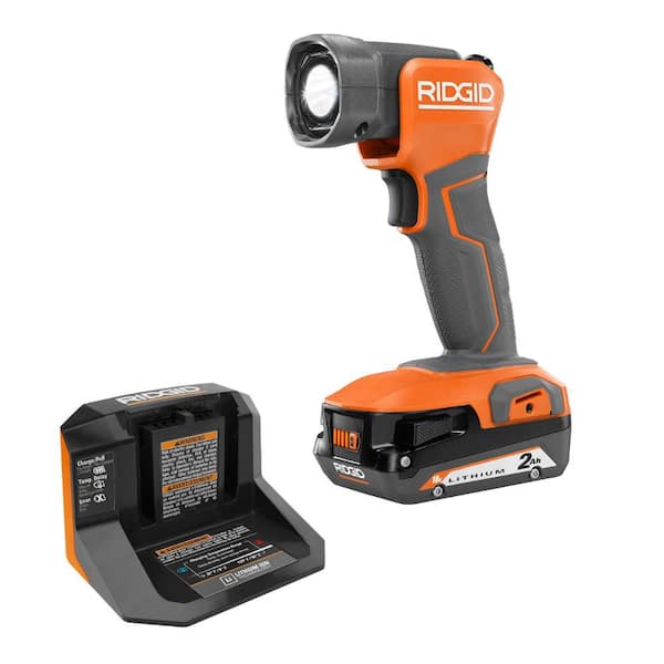 RIDGID 18V Cordless LED Work Light Kit with 2.0 Ah Battery and Charger