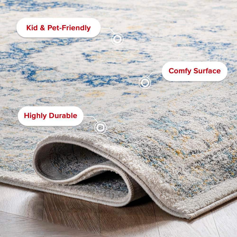 Blue and White 5' x 7' Vintage Persian Style Area Rug