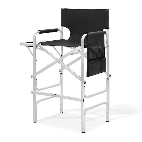 Black Aluminum Foldable Tall Camping/Fishing Chair with Cup Holder Tray and Storage Pocket (23.5 in. W x 44.5 in. H)