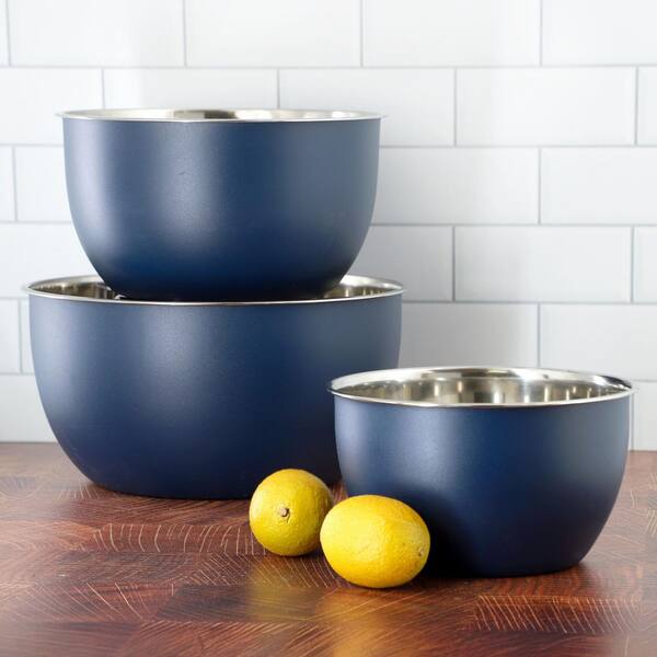 3 Piece Stainless Steel All Purpose Mixing Bowl Set in Matte Blue