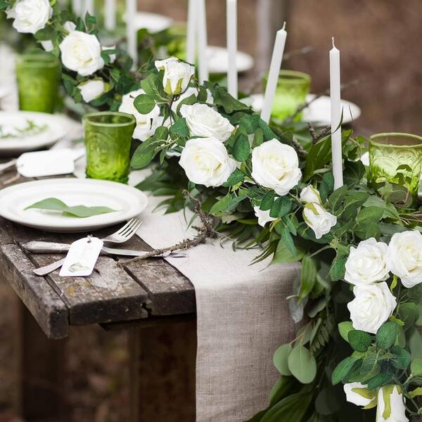 78 in. White Indoor/Outdoor Artificial Rose Flower Garland 3
