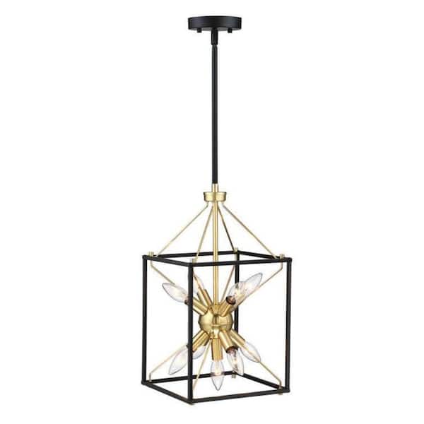 INNOBULE 9-Light Matte Black and Soft Gold Modern Rectangle Lantern Pendant Light- 19 in. H x 10 in. W x 10 in. D