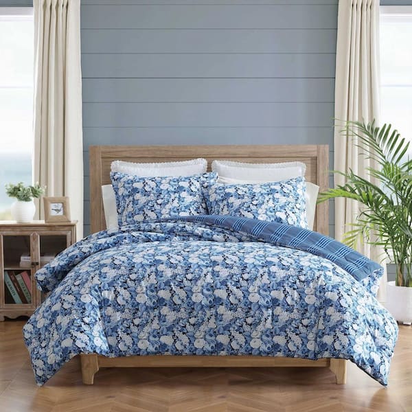 Sweet Memories 3-Piece Cotton Indigo Blue Full/Queen Comforter Set