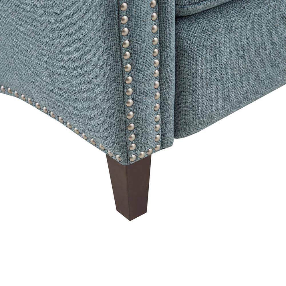 Transitional Blue Tufted Recliner with Bronze Nailhead Trim