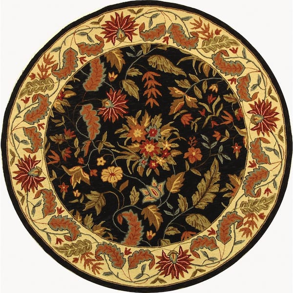 Chelsea Black 6 ft. x 6 ft. Round Floral Border Area Rug