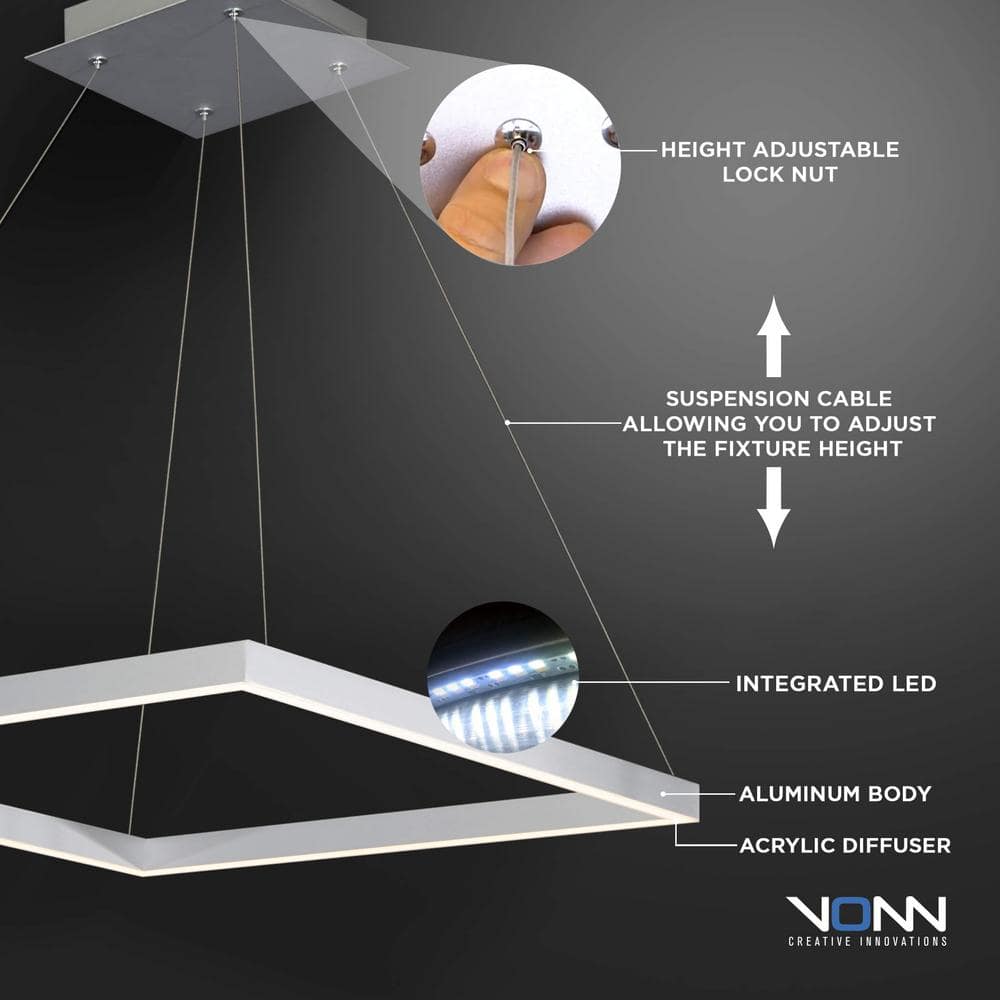 White Crystal 20-Inch Modern Square LED Chandelier