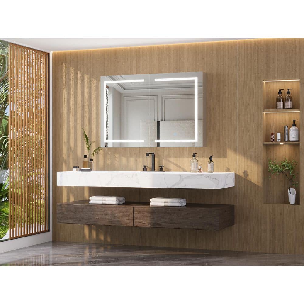 48'' Wide White LED Wall Mounted Medicine Cabinet with Mirror