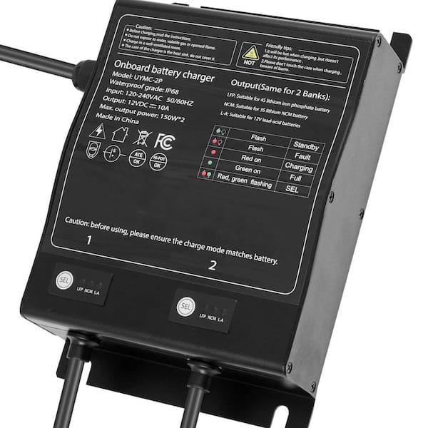 Marine 2-Bank 10A 12V Charger, IP68 Waterproof, for Lithium-Ion NCM, Lead-Acid Batteries RV