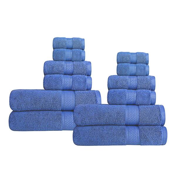 A1 Home Collections A1HC 500 GSM Duet Technology 100% Cotton Ring Spun Bjou Blue Quick Dry Low Lint Highly Absorbent 12-Piece Towel Set