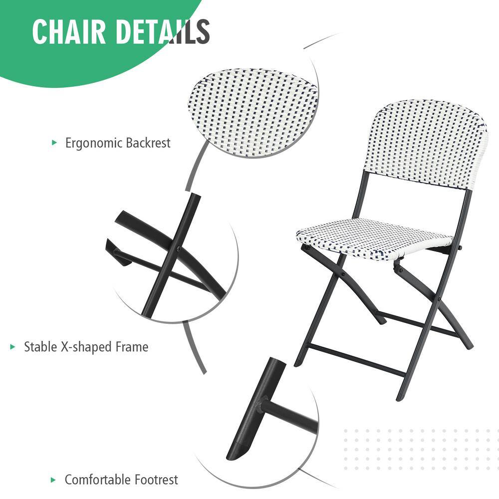 Black and White Rattan Folding Bistro Set with Round Table