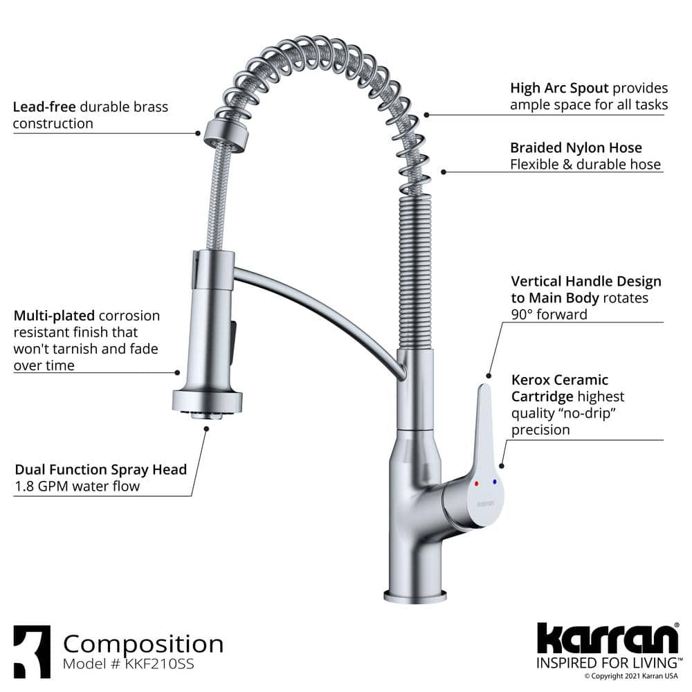 Karran Black Quartz 33'' Single Bowl Drop-In Kitchen Sink with Stainless Steel Faucet