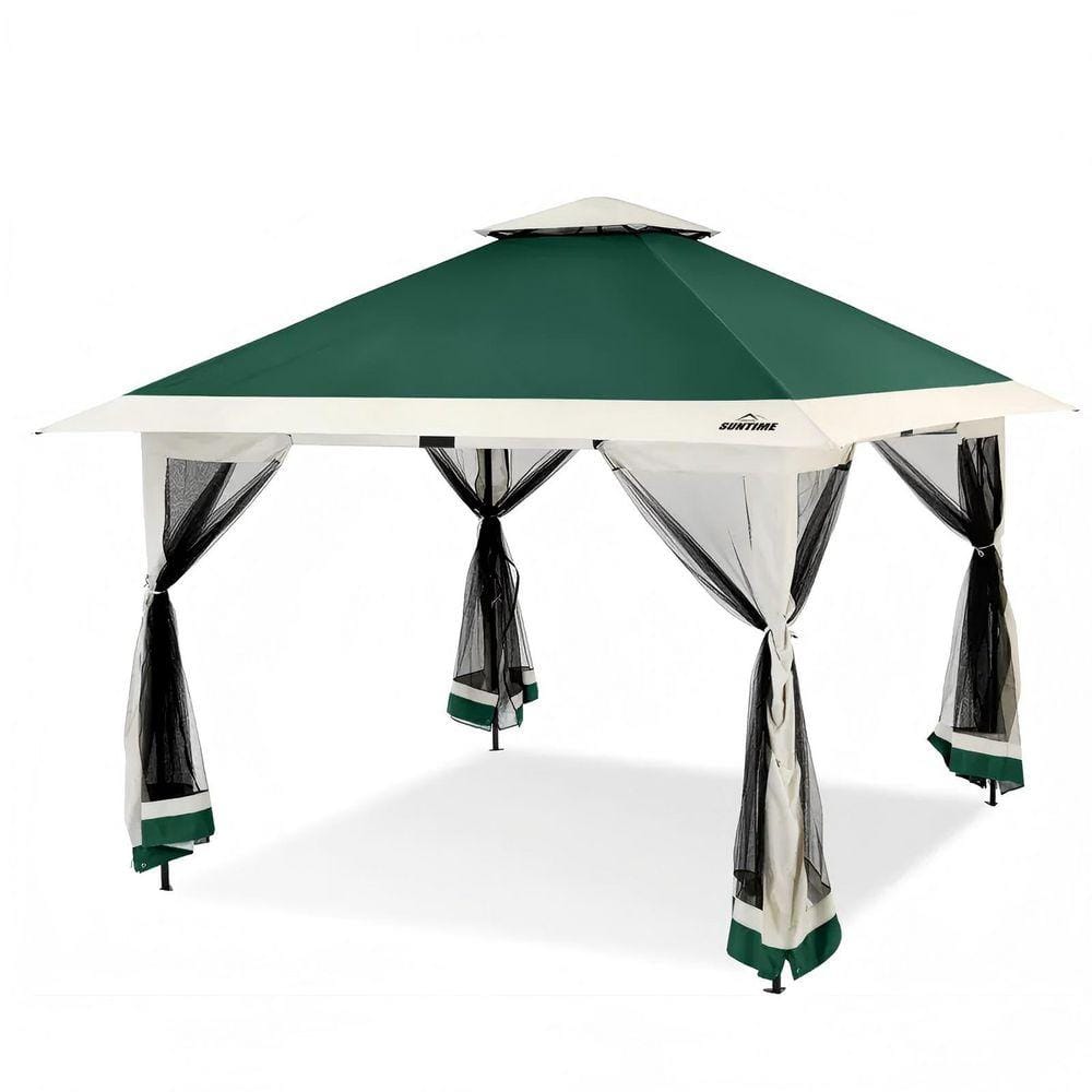 Pop Up Gazebo 13 ft. x 13 ft. Outdoor Canopy Shelter with Mosquito Netting 4-Stanbags Instant Gazebo Tent for Lawn