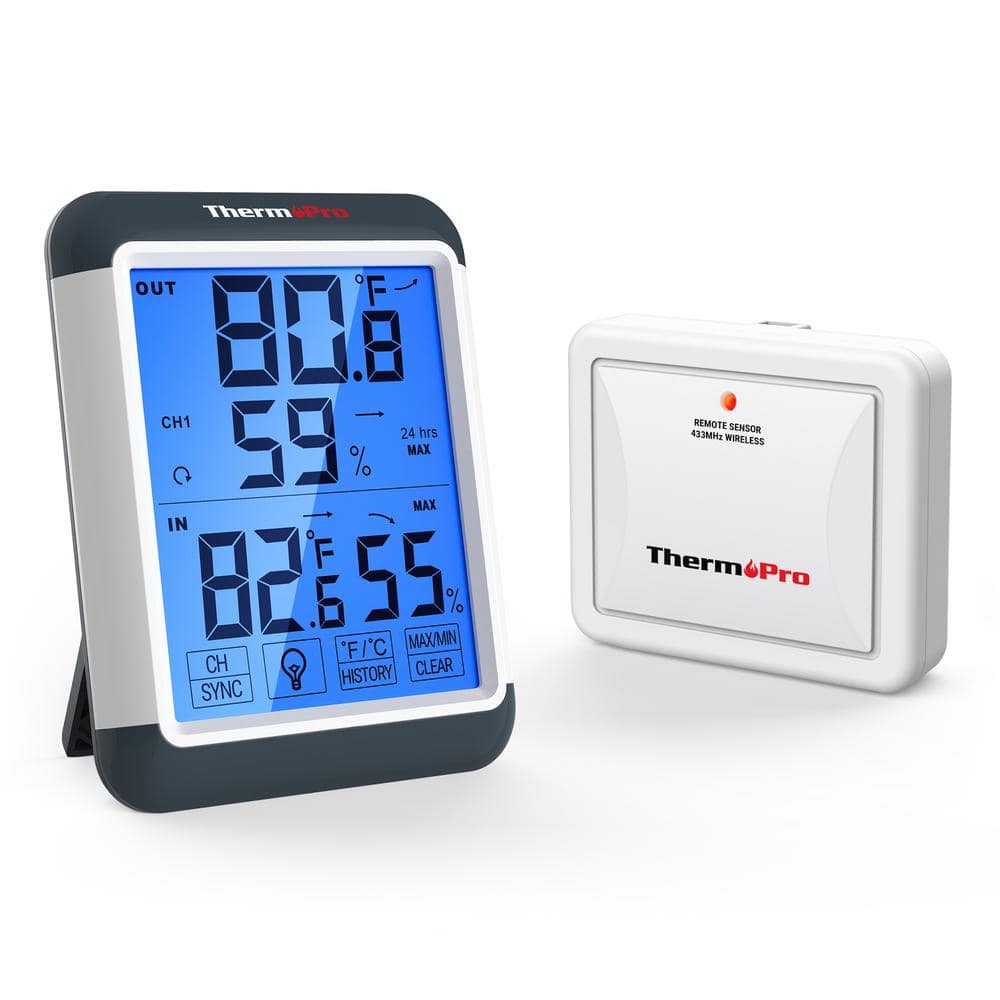 ThermoPro TP62 Indoor Outdoor Thermometer Wireless Weather Hygrometer,  500ft/150m Range Temperature Humidity Sensor, Backlight Indoor Room  Thermometer