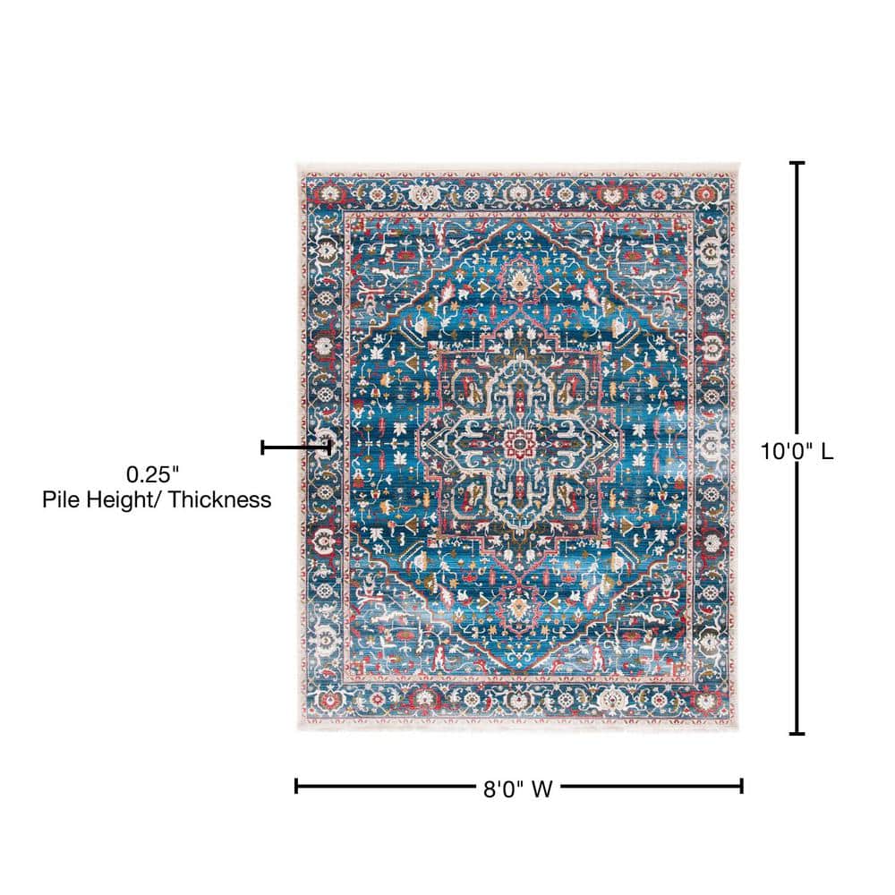 Blue and Ivory Synthetic 8' x 10' Rectangular Area Rug