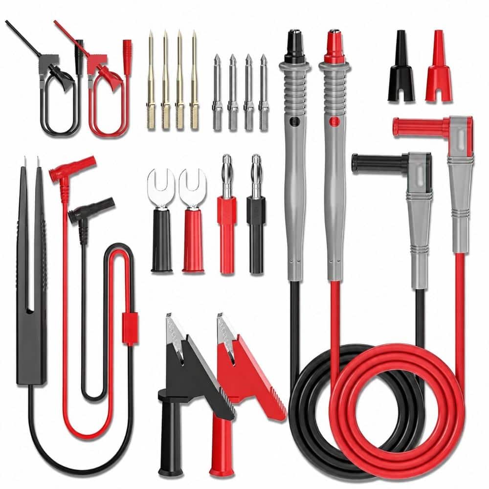 21 piece multimeter test leads and probe accessory kit with banana plug adapters alligator clips and test tweezer