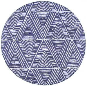 Nelle Tribal Machine Washable Blue 6 ft. x ft. Indoor/Outdoor Round Rug