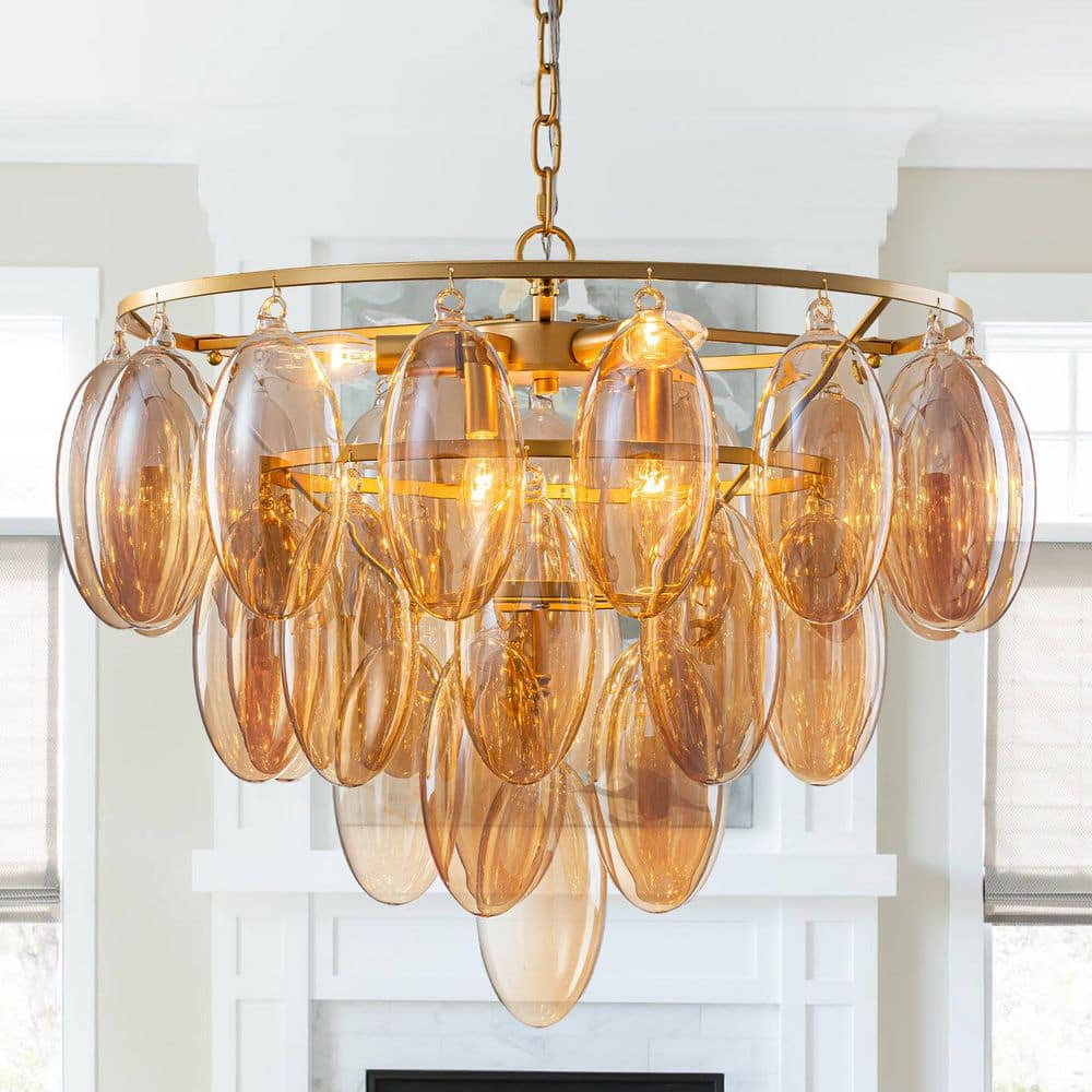MENCOLULU 24 in. 6-Light Modern Gold Bubble Glass Chandelier