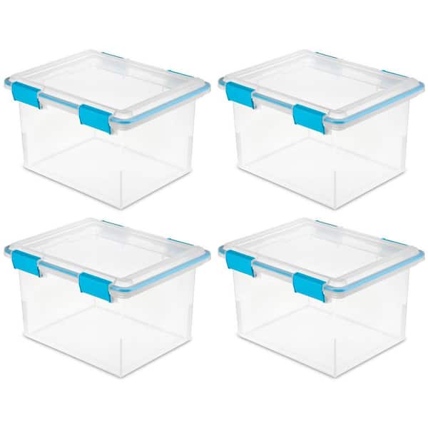 Sterilite 19334304 32 Quart Gasket Box with Clear Base and Lid (4 Pack)