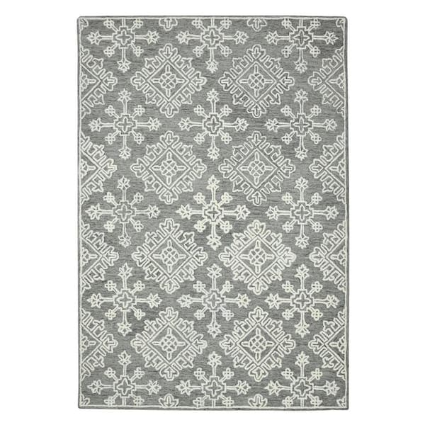 8 ft. x 11 ft. Gray and Beige Wool Geometric Hand Hooked Area Rug