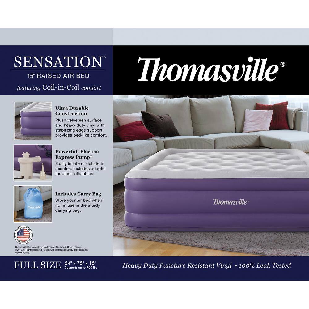 Full Purple Raised Air Mattress with Electric Pump
