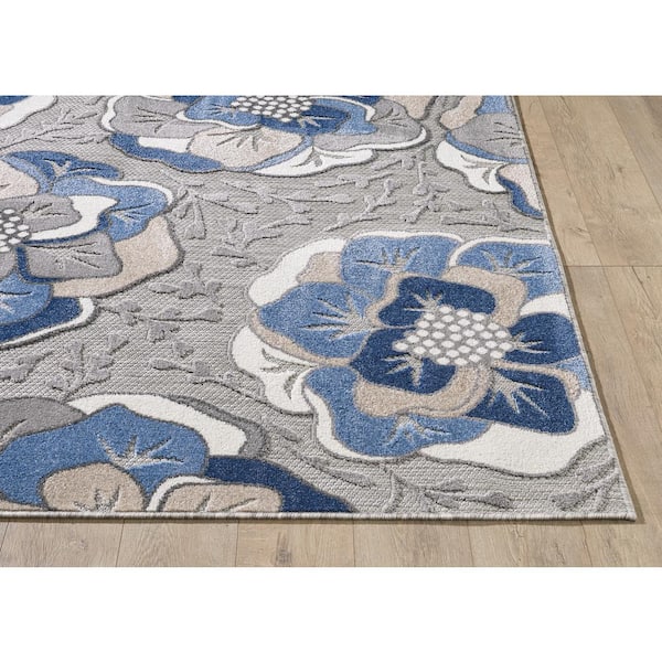 Ava Gray 2 ft. x 4 ft. Modern Floral Indoor/Outdoor Area Rug