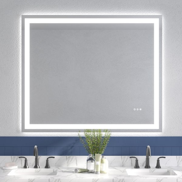 WOODSAM 48 in. W x 40 in. H Rectangular Frameless LED Anti-Fog Wall Bathroom Vanity Mirror, Backlit and Front Light