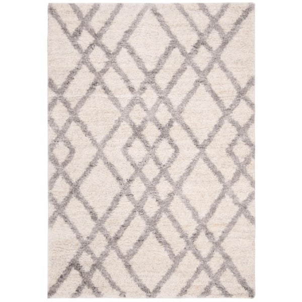 Berber Shag Cream/Gray 5 ft. x 7 ft. Diamond Geometric Area Rug
