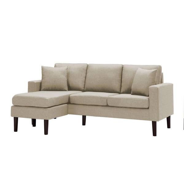JASMODER 72 in. W 3 Seat Square Arm Polyester L Shaped Sofa in Beige