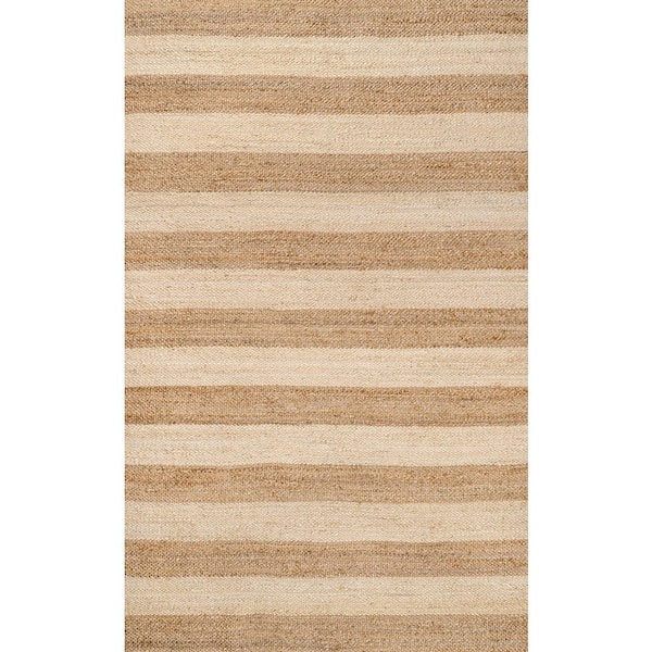 Jayden Rustic Farmhouse Woven Jute Stripe Natural/Bleach 8 ft. x 10 ft. Area Rug
