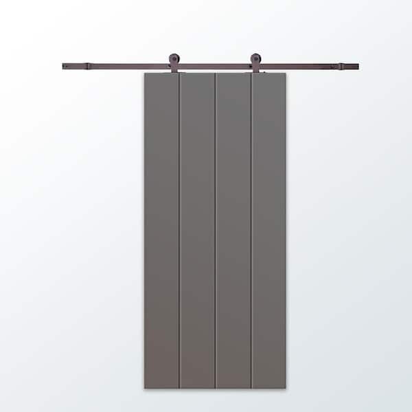 CALHOME 30 in. x 96 in. Light Gray Painted Composite MDF Paneled Interior Sliding Barn Door with Hardware Kit