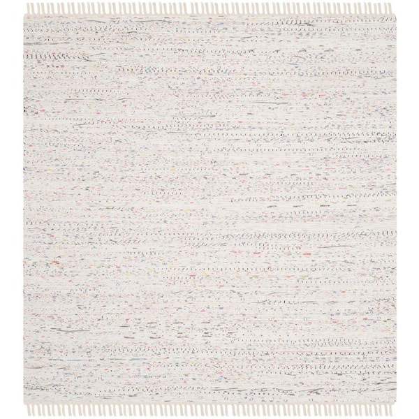 SAFAVIEH Rag Rug Ivory/Multi 8 ft. x 8 ft. Square Striped Area Rug