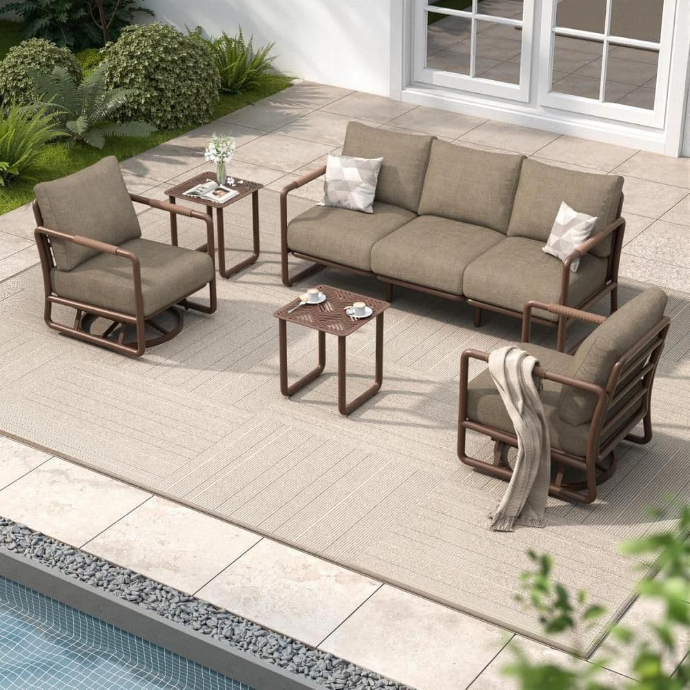 5-Seats Patio Conversation Sofa Set with 2 Swivel Rocking Chairs and 2 Coffee Tables, Brown price history on PriceWatchPro