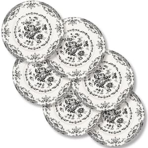 6Pcs 10.5 in. Black Rose Ceramic Dinner Plates, Kitchen Plates Microwave Safe, Lead and Cadmium Free, Scratch Resistant