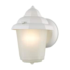 Dale 1-Light White Hardwired Outdoor Wall Lantern Sconce with Frosted Glass