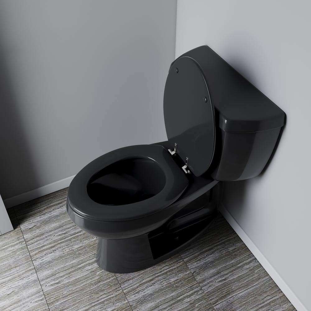 Black Molded Wood Elongated Toilet Seat with Chrome Hinges