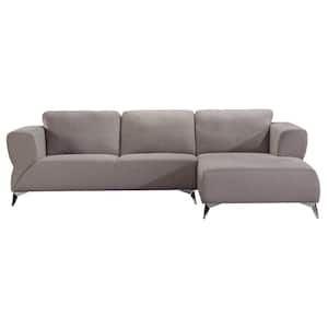 Josiah 61 in. W Square Arm 2-Piece Fabric L Shaped Modern Sectional Sofa in Brown with Armrests