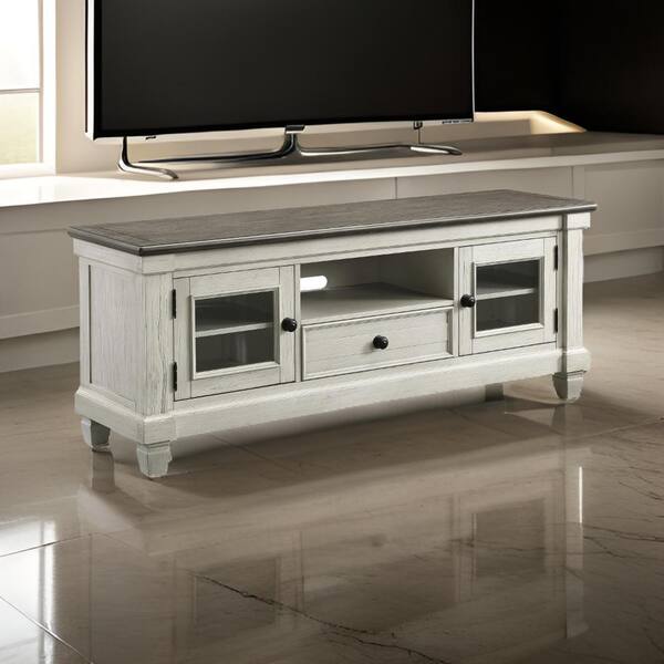 White, Brown and Black TV Stand Fits TVs up to 59 to 64 in. with 1 Drawer and 2 Cabinets