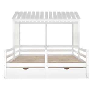 White Twin Size House Platform Beds with 2 Drawers