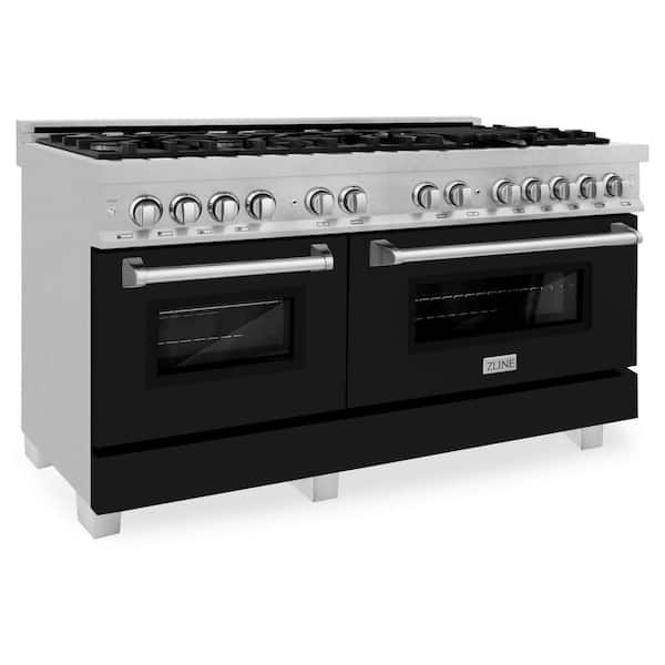 ZLINE Kitchen and Bath 60 in. 9 Burner Double Oven Dual Fuel Range with Black Matte Door in Fingerprint Resistant Stainless Steel