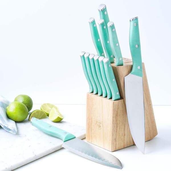 GreenLife 13-Piece High Carbon Stainless Steel Turquoise Wood