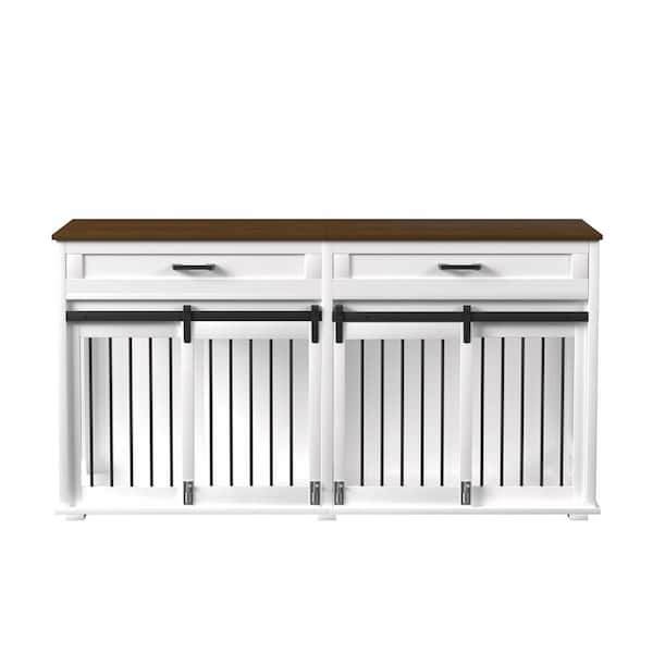 VEIKOUS Wooden Dog Crate Furniture Dog Kennel Doghouse Accent Storage Cabinet with 2-Drawers and Divider