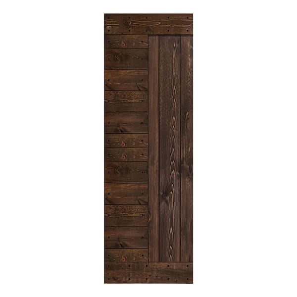 ISLIFE L Series 28 in. x 84 in. Kona Coffee Finished Solid Wood Barn Door Slab - Hardware Kit Not Included