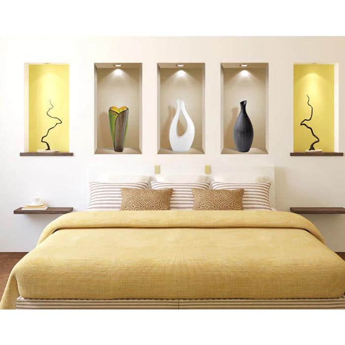 Set of 3 Beige and Multicolor 3D Vinyl Wall Art Decals