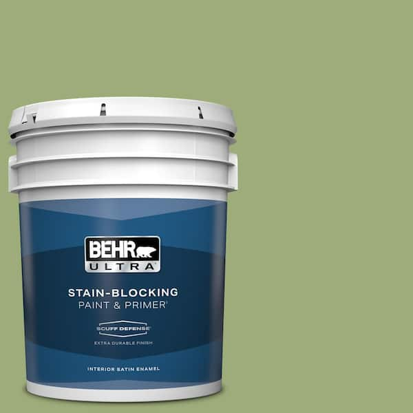 BEHR ULTRA 5 gal. #BIC-12 Siamese Green Extra Durable Satin Enamel Interior Paint & Primer