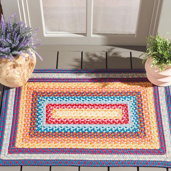 Braided 3 ft. x 3 ft. Red/Orange Machine Washable Border Interlaced Square Area Rug
