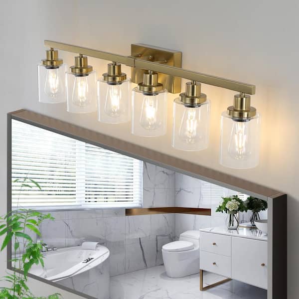 Lasaideal 37 in. 6-Light Gold Vanity Lights Fixture with No Bulbs Included